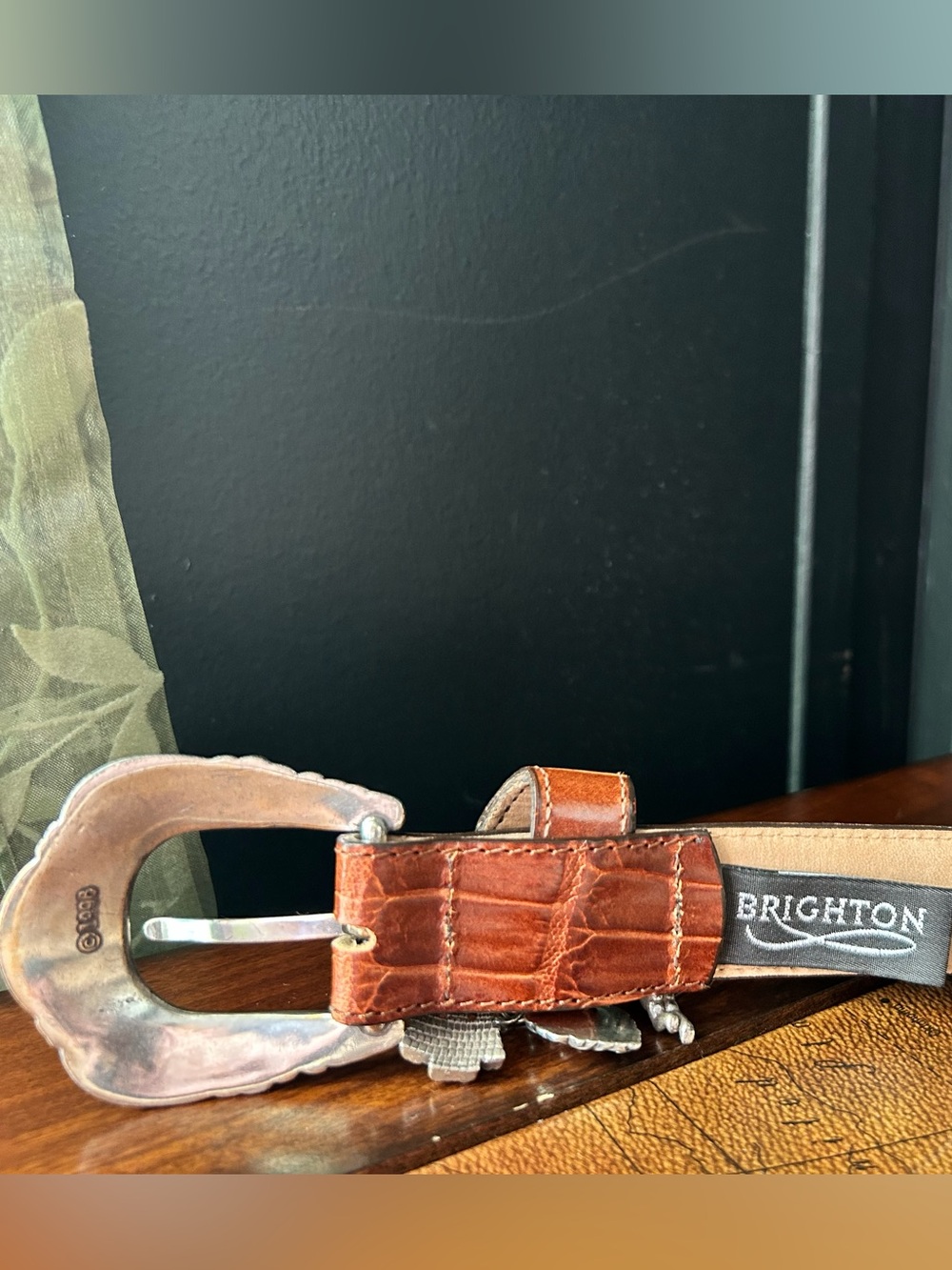 1996 BRIGHTON Belt Brown Croc-Embossed with Stainless Steel Hardware - Picture 5 of 11